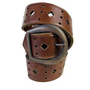 Lazar Cut Out Diamond Triple Hole Brown Belt Size M Rustic Boho Style Western